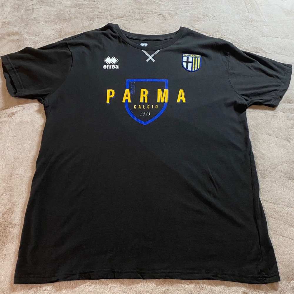 Errea Parma Calcio 1913 Soccer Graphic T-Shirt Mens XXL Black Cotton Fan Tee